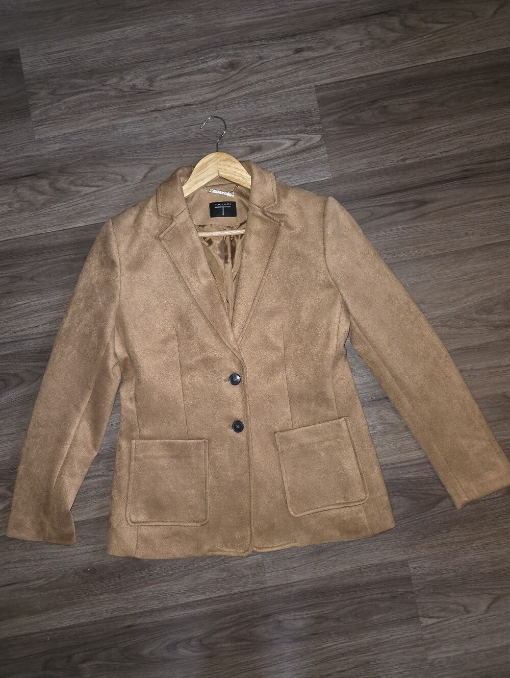 Tahari Caramel Brown Faux Suede Blazer In Size M